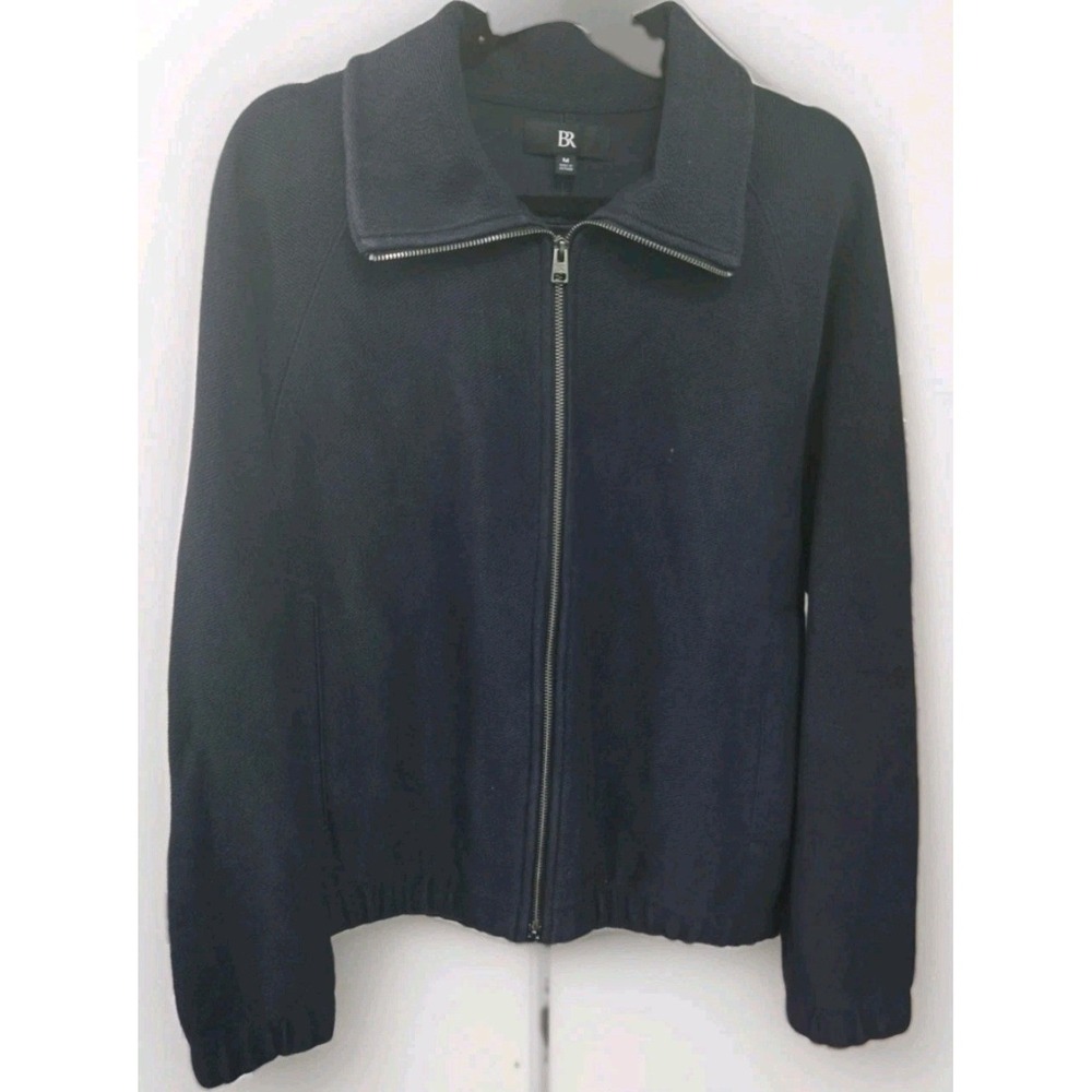 Banana Republic Mens Navy Blue Full Zip Knit Jacket Size M Textured Bomber Style